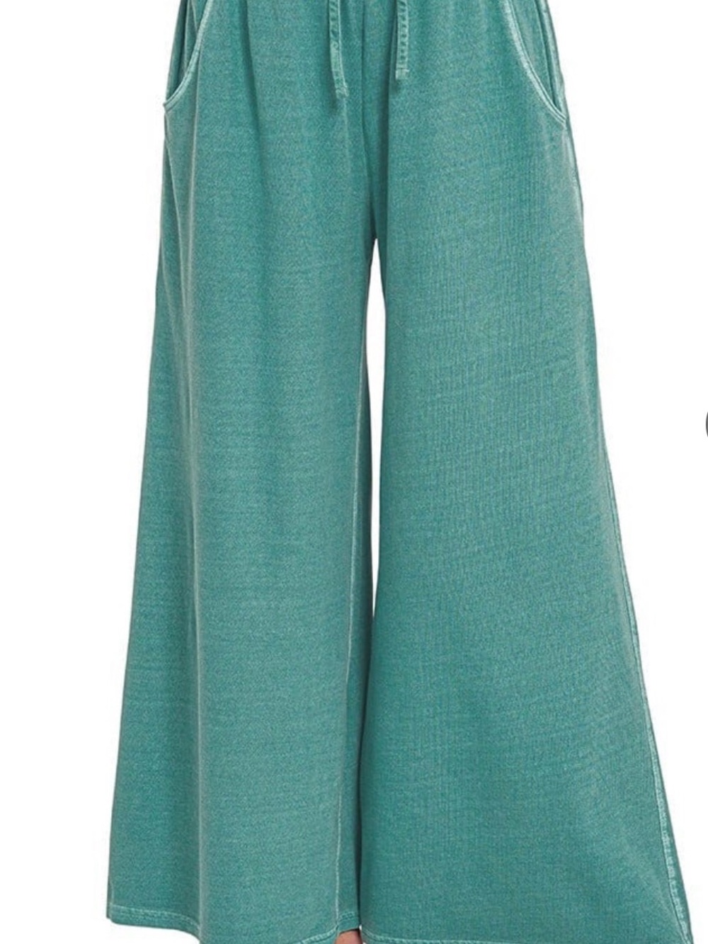 Zenana French Terry Teal Wide Leg Pants